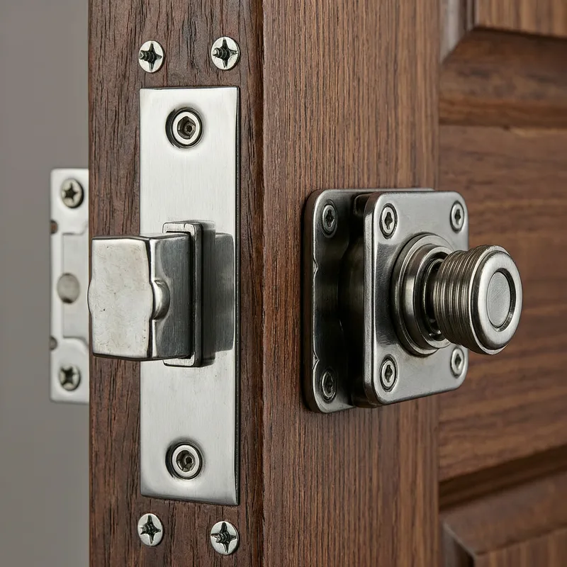 Professional German locksmith examining a residential door lock, demonstrating proper security assessment techniques for burglary prevention