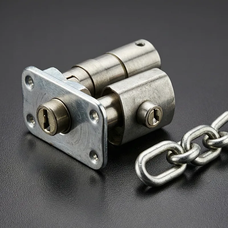 Professional locksmith installing a high-security DIN-certified cylinder lock on a German apartment door, showing modern cylinder and door frame