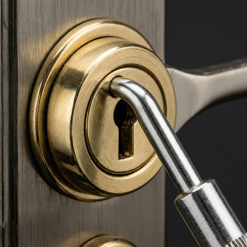 Professional locksmith in Germany using tools to open a residential apartment door lock during an emergency lockout service