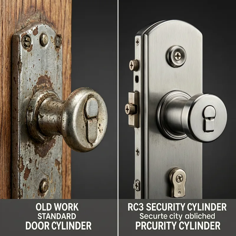 Certified German door lock with DIN 18251 Grade 3 certification, installed on a residential entry door with reinforced strike plate and multi-point locking system