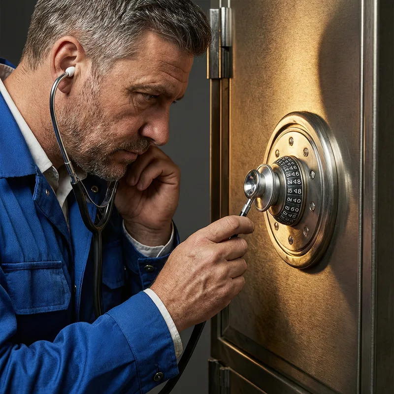 Professional locksmith using specialized tools to carefully open a Burg-Wächter safe, demonstrating non-destructive lock manipulation technique