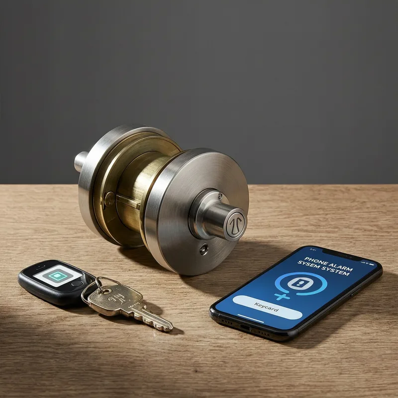 Modern German apartment door with multi-point lock cylinder and secure handle, showing typical residential security features