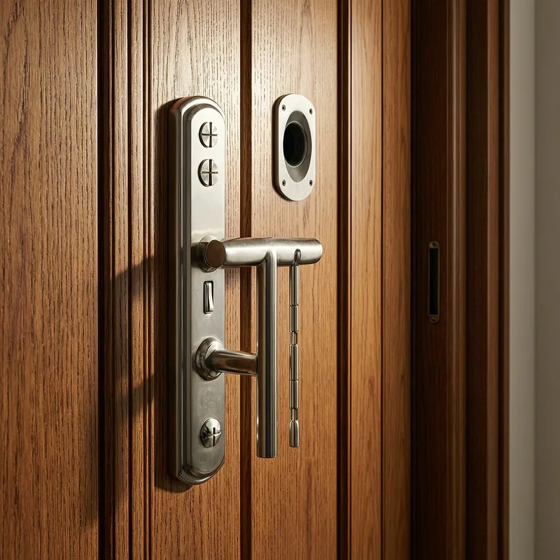 Professional locksmith installing a high-security German DIN-certified lock on an apartment entry door in Berlin