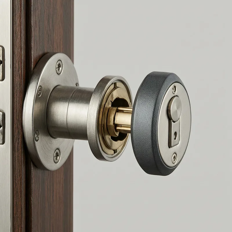 Professional locksmith installing a modern smart lock on a rental apartment door in Germany