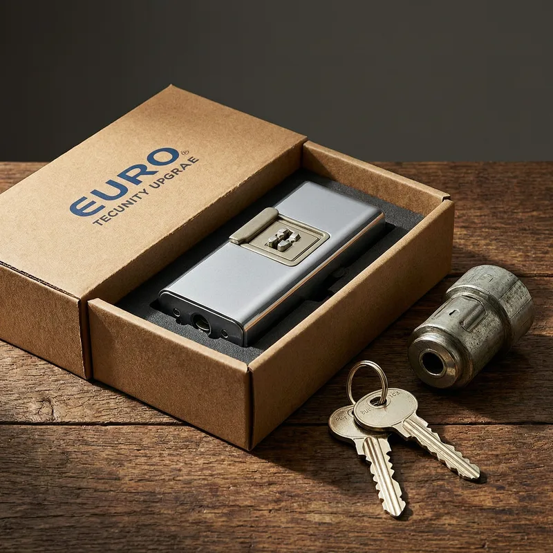 Professional locksmith examining apartment door lock and security mechanism in a German rental property