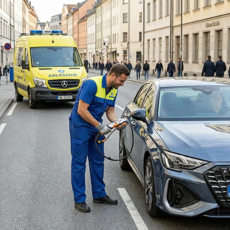 Locked car door in Stuttgart with technician preparing to open it professionally