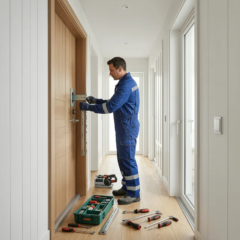 Certified locksmith installing a new DIN-standard lock on a Hamburg apartment door