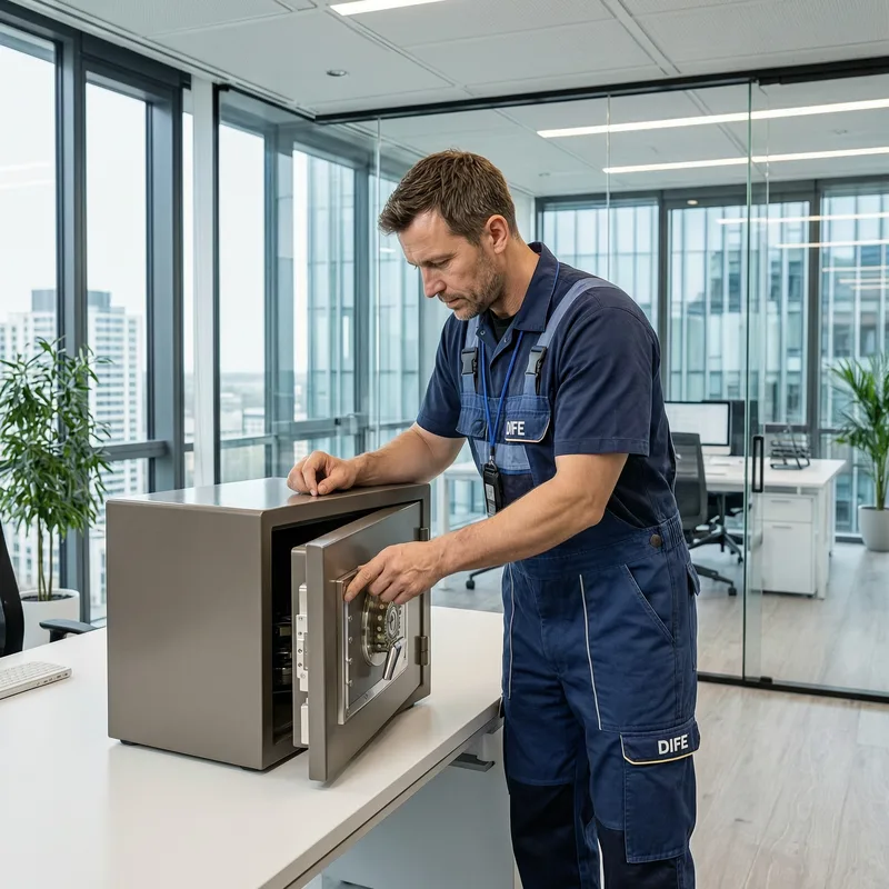 Certified locksmith opening a safe in a Stuttgart home with specialized tools